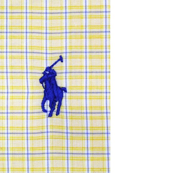 POLO RALPH LAUREN CUSTOM FIT 100% COTTON SHIRT YELLOW/WHITE/BLUE Sz 17 | XL - Picture 1 of 4